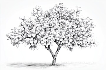 Detailed Pencil Drawing of Blossomed Tree