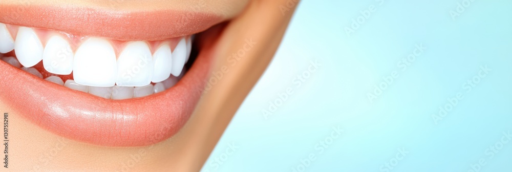 Poster bright smile reveals perfect dental health in a soft pastel setting, inviting fresh vibes and confid