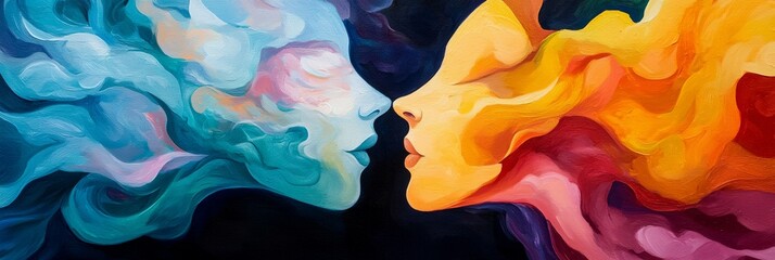 Two women are kissing in a painting