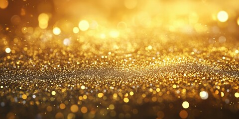 Glimmering golden bokeh sparkles create a mesmerizing backdrop in a festive atmosphere during a celebration