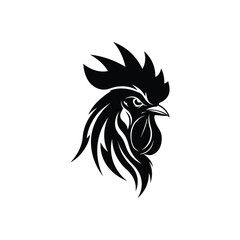 Tribal rooster illustration black and white silhouette logo