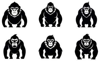 black and white silhouette images of gorillas, displayed against a white background.