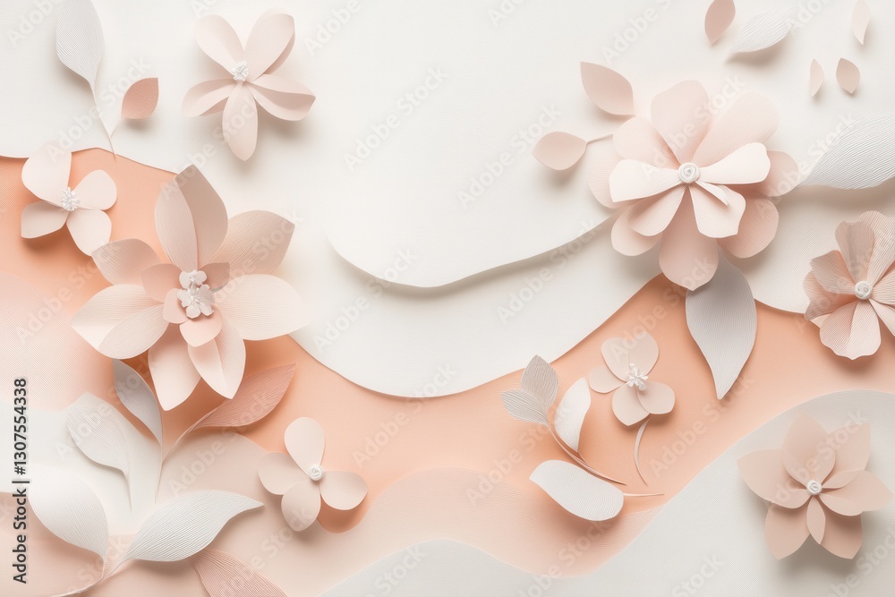 Poster delicate pastel paper flowers and leaves create an elegant art background with luxurious layers in b