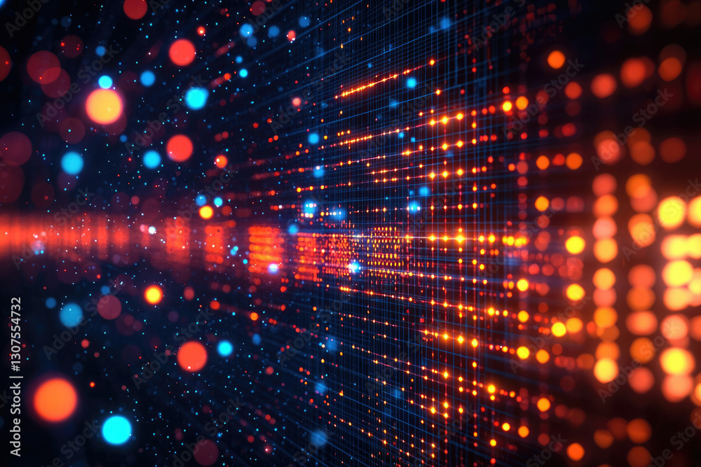 Aufkleber Abstract digital grid with glowing particles, representing data flow and network connections.