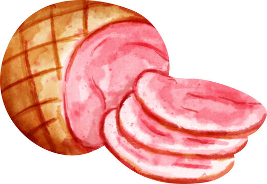 watercolor ham slices, cooked meat, food clip art preview