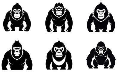 black and white silhouette images of gorillas, displayed against a white background.