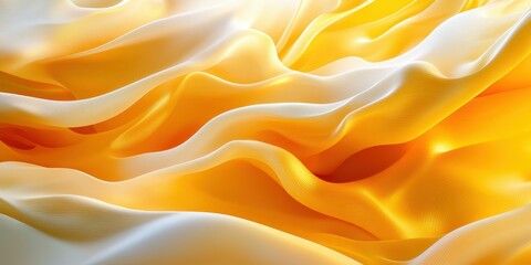 Obraz premium Flowing satin fabric in shades of yellow and white creating elegant waves and curves under soft lighting