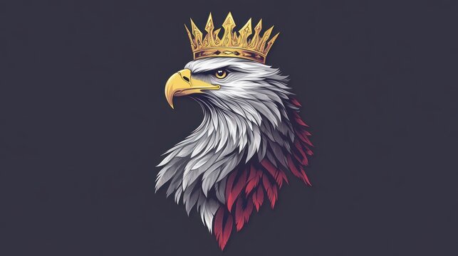 Regal eagle portrait, crown, patriotic colors, graphic design, stock photo