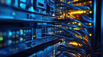 Naklejka premium Server Rack Network Cables in Data Center