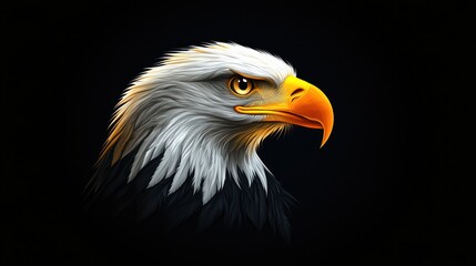 Fototapeta premium Eagle portrait looking right on a black background. Majestic, proud bird of prey artwork