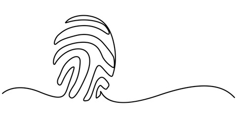Linear drawing of a fingerprint. Continuous line drawing of biometric scan symbol on white background,Abstract password and security fingerprint id concept in simple linear style. Doodle vector       