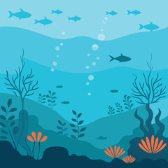Obraz premium Peaceful Underwater Background with Fish and Sea Plants 