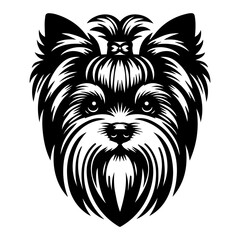 Yorkshire Terrier's head is a black and white simple logo. EPS vector graphics.