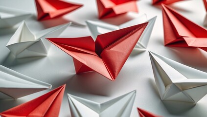 Red and White Paper Airplanes: A Visual Metaphor for Leadership and Standing Out from the Crowd