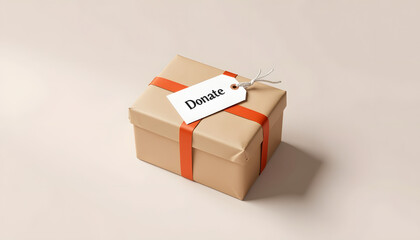 Fototapeta premium Donation box with orange ribbon on neutral background