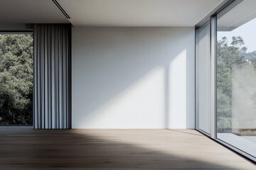 Obraz premium Modern empty room with large windows and natural light showcasing minimalist design
