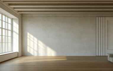 Fototapeta premium Bright spacious room with large windows showcasing minimalistic design and natural light