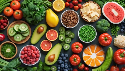 Vibrant assortment of fresh fruits and vegetables promoting healthy eating and nutrition