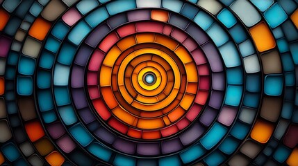 Obraz premium Vibrant concentric circles radiate warmth a mesmerizing colorful mosaic pattern. AI Generated
