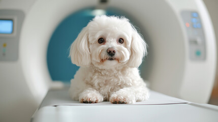 Dog Relaxing on MRI Table in Veterinary Clinic