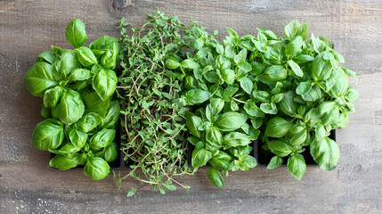 Fototapeta premium fresh herbs on wooden background