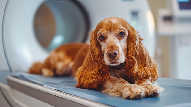 Dog Relaxing on MRI Table in Veterinary Clinic