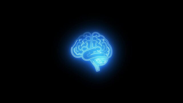 Brain concept neon lines. Brain icon animation made of neon. 4k