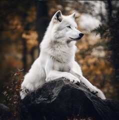 Obraz premium Stunning high definition photos of a graceful white wolf, the purity and harmony of nature. Atmospheric moment