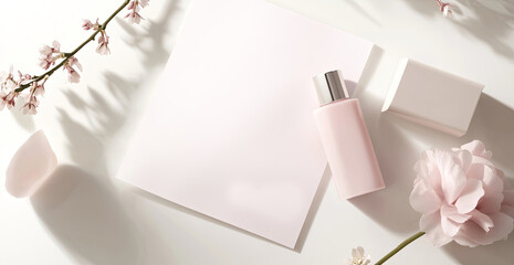 minimalist and elegant empty paper, gift certificate design featuring soft pastel tones, delicate floral elements, and a clean aesthetic. copy space for beauty, wellness, spa