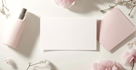 minimalist and elegant empty paper, gift certificate design featuring soft pastel tones, delicate floral elements, and a clean aesthetic. copy space for beauty, wellness, spa
