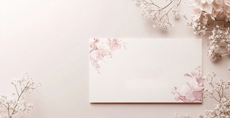minimalist and elegant empty paper, gift certificate design featuring soft pastel tones, delicate floral elements, and a clean aesthetic. copy space for beauty, wellness, spa