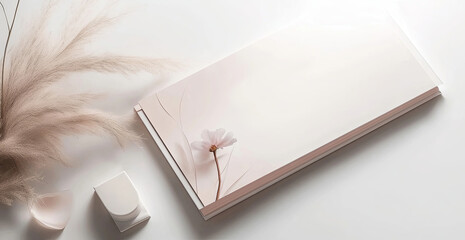 minimalist and elegant empty paper, gift certificate design featuring soft pastel tones, delicate floral elements, and a clean aesthetic. copy space for beauty, wellness, spa