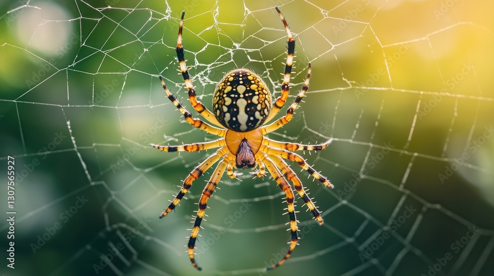 Aufkleber colorful spider spins intricate web in a sunlit garden during the early afternoon generative ai