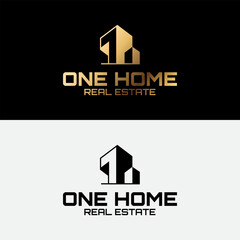 One Home Logo With 3D concept and 1 number