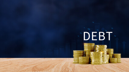 Debt growth coin and percentage for debt reduction concept, growth of public debt, Delve deeper the...