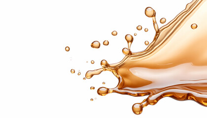 Amber Liquid Splashing; White Background; Perfect for Beverage Ads