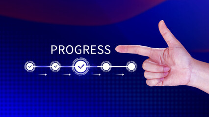 Progress concept, touching to tick correct mark in checklist with progressive loading status remind...