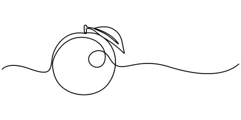 Obraz premium continuous line of orange fruit. simple one line drawing of orange. minimalist orange fruit. isolated on white background, A slice of orange fruit is hand drawn in one line art modern illustration.