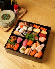 Delicious Assorted Sushi Platter with Various Ingredients and Colors