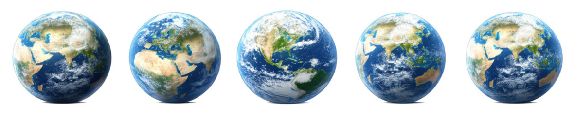 Fototapeta premium A set of five images depicting the Earth from different angles, each with its own unique perspective and color palette