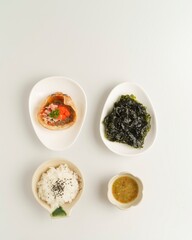 Colorful Japanese Cuisine with Rice, Seaweed, and Sauce on Plate