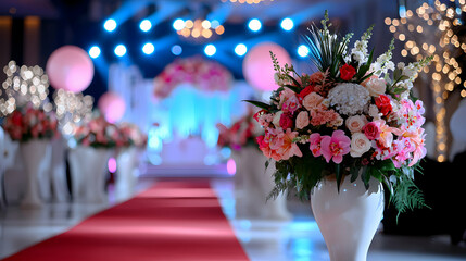 Glamorous Wedding Stage Decor with Pink and White Flowers