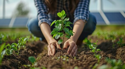 Fototapeta premium Planting hope nurturing sustainability in a green future