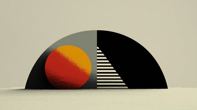Abstract semicircle art vibrant red yellow black geometric shapes. AI Generated