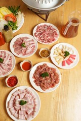 Freshly Prepared Raw Meat Platters for Traditional Asian Barbecue