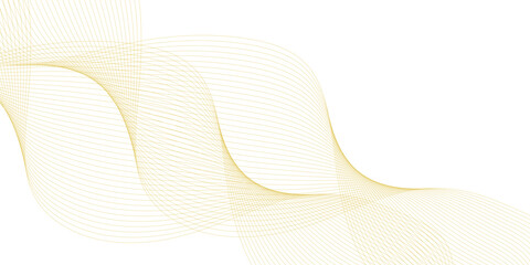 Abstract golden or yellow wave and curve lines background. Abstract frequency sound wave technology and science background. Wavy banner, template design.	
