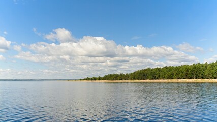   Konevets Island, Russia, July 13, 2024. Sandy beach on a sunny day.                             