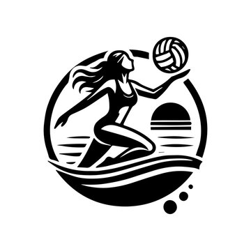 line art vector of woman playing volly beach vector logo illustration