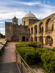 Mission San Jose church and dome in national park near San Antonio Texas