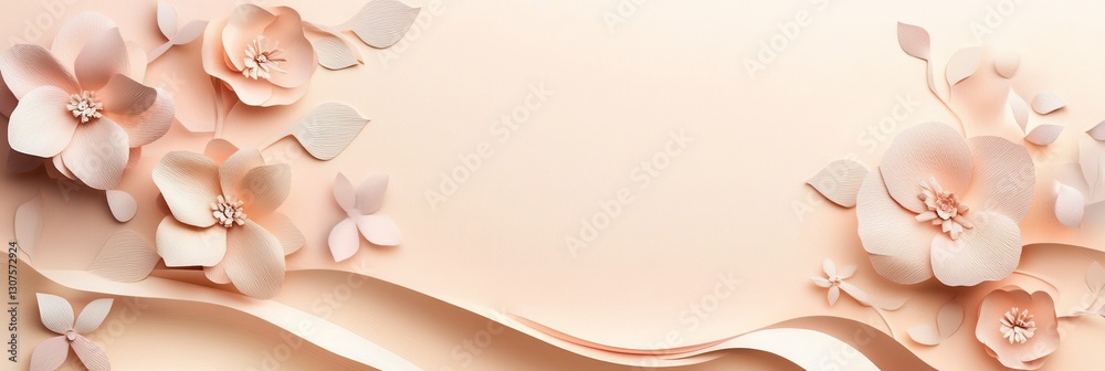 Poster delicate paper art background design with soft pastel flowers and layered textures for creative proj